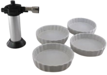 Lebrun Couverts - Coffret Service crème brulée 5 pièces Comprenant 1 Chalumeau culinaire, 4 ramequins - Vaisselle et Arts de la Table - Diamétre 10cm - Marque Française.