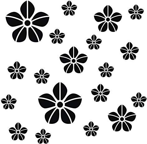 kleb-Drauf® | 19 Blumen | Schwarz - matt | Wandtattoo Wandaufkleber Wandsticker Aufkleber Sticker | Wohnzimmer Schlafzimmer Kinderzimmer Küche Bad | Deko Wände Glas Fenster Tür Fliese