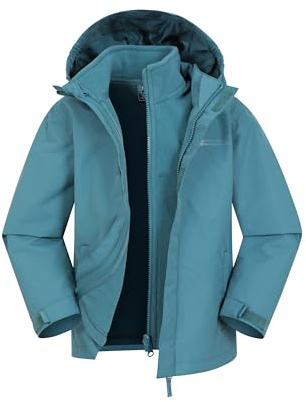 Mountain Warehouse Fell Kids 3 in 1 Jacket - Water-Resistant Triclimate Raincoat, Detachable Inner Coat & Packaway Hood - Spring Summer, Walking, Hiking & Outdoors Teal Kids Size 3-4 Years