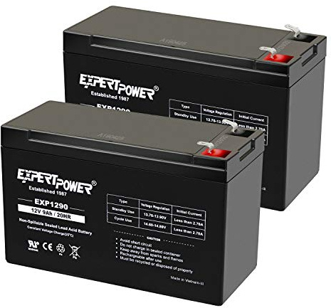 ExpertPower EXP1290 (2 Pack) - 12V 9AH SLA AGM Rechargeable 12V Battery for Ride on Toys, Backup UPS Battery Replacement, 12 Volt Batteries for Alarm, Electric Bike, F2 Terminals (.250)