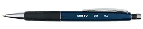 Aristo AR85305 Druckbleistift 3fit 0,50 mm (Ergonomischer Dreikant-Griff, voll versenkbare Metallspitze, Härtegrad Mine HB, integrierter Maxi Radiergummi) metallicblau/schwarz, 10 Stück