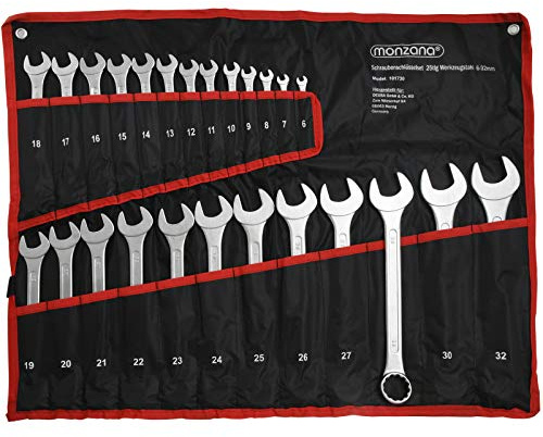 Monzana Juego de 25 llaves combinadas 6-32 mm piezas de acero robusto con funda enrollable