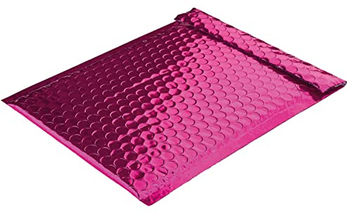 Farbige Luftpolstertaschen, 200 x 250 mm, ohne Fenster, 10 Stück, Rosa | Haftklebung mit Abziehstreifen, Gerade Klappe, 180 my Metallic Bubble Bags - Glossy, Rosa (Pink), Blanke Briefhüllen
