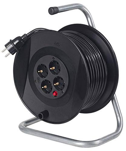 as - Schwabe Kabeltrommel - 50 m Kunststoffmantelleitung mit Schutzkontaktstecker - Verlängerungskabel-Trommel - 4 Schutzkontakt-Steckdosen - IP20 - Made in Germany - 11101