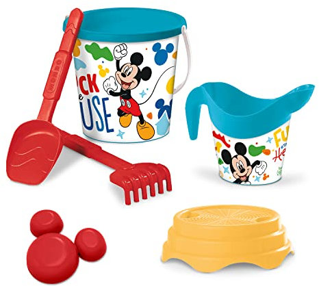 Mondo Toys - BUCKET SET + WATER CAN MICKEY - Sandeimer Set ø17 cm mit Giesser - 6-Teiliges Strandspielzeug Set für Kinder ab 3 Jahren, Strandset - 18535