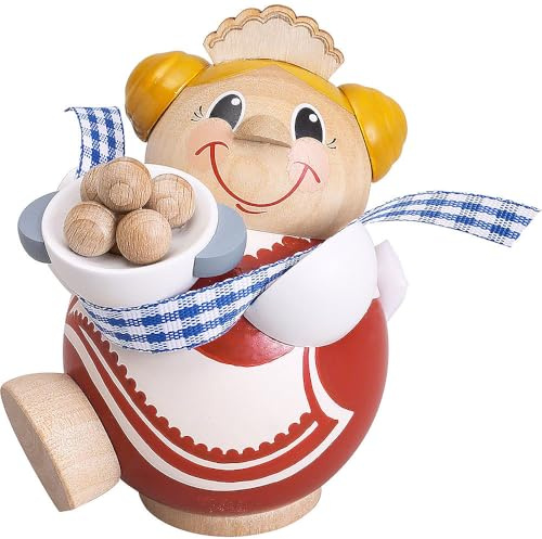 Seiffener Volkskunst | Räuchermännchen Räucherfrau | 11 cm | Kugelräuchermännchen aus dem Erzgebirge | 19002 | Kloßfrau
