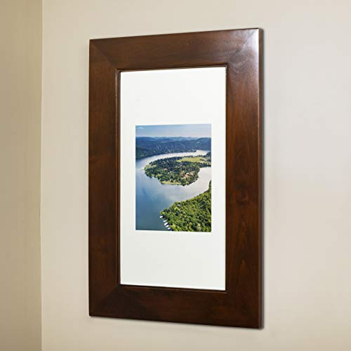 Fox Hollow Furnishings 14x24 Concealed Picture Frame Medicine Cabinet without Mirror for Bathroom, Recessed in the Wall, Made in North America, Real Wood, NO MDF, Adjustable Shelves, Hidden, Caramel