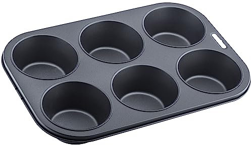 Premium 6 Cup Deep Muffin Pan - Non-Stick, Carbon Steel, Dishwasher Safe - Excellent Heat Conduction - 32cm Length x 22cm Width x 4.25cm Height - Easy to Clean