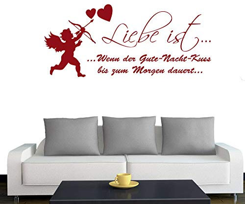 A360 Wandtattoo Liebe ist… Gute Nacht Kuss 120cm x 54cm dunkelrot (40 Farben und 3 Größen)