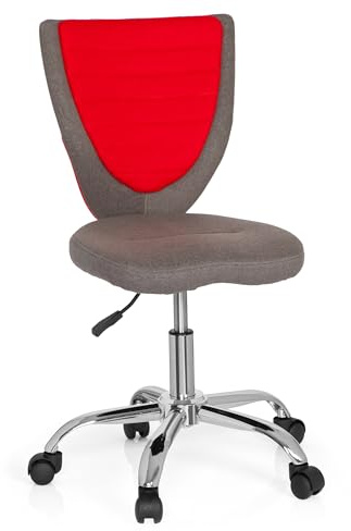 hjh OFFICE 670610 Silla giratoria para niños KIDDY Comfort Tela Gris/Rojo, Silla para Jovenes o niños, Ajuste de Altura, Acolchado Grueso