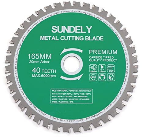 SUNDELY® Carbide Tipped TCT Circular Saw Blade Cutting Disc Wheel 165 mm X 20 mm X 40T (6.5 X 0.78) for Metal Steel Sheet Trimmer Cutter Multipurpose