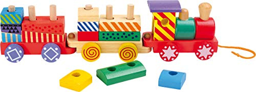 small foot Zug aus Holz, 13 bunte Holzbausteine und eine Lokomotive mit zwei Waggons, für Kinder ab 12 Monaten, 3498