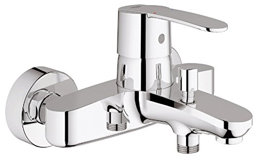 Grohe Wannenarmatur Wave Cosmopolitan, 23209000, Einhandmischer für Wanne mit Mengenbegrenzung, Rückflussverhinderer, SilkMove Keramikkartusche, StarLight Oberfläche, Chrom, 09612 6