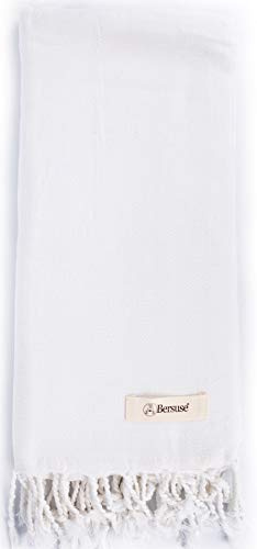 Bersuse 100% Algodón - Laodicea Toalla Turca - Fouta Peshtemal Toallas de Baño Grandes, Tejido Solido con diseño de Diamante - Oeko-Tex - 95 x 175 cm, Blanco
