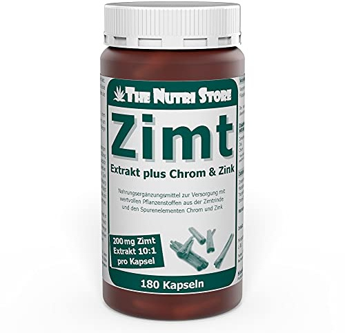 Zimt Extrakt 10:1 plus Chrom Zink pro Kapsel - 180 Stk. - zur Versorgung mit wertvollen Pflanzenstoffen aus der Zimtrinde und den Spurenelementen Chrom und Zink