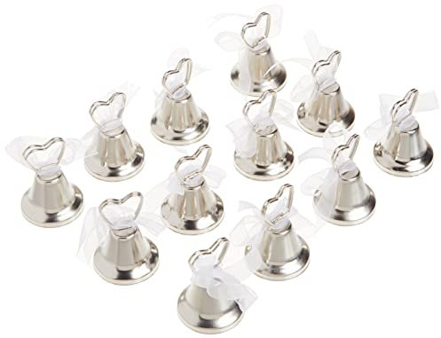 Unique- Decoración de Fiesta Portatarjetas de lugar para boda, campana, Color plateado, 2 pulgadas (95234)