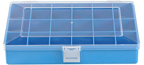 hünersdorff Sortimentskasten: stabile Sortierbox (PS-Compact) mit fester Fachaufteilung (18 Fächer), Sortierkasten-Maße: T170 x B250 x H46 mm, Made in Germany, blau