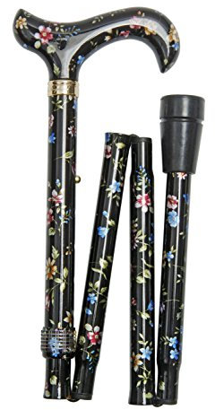 Gehstock Faltstock Elite MILLEFLEUR, Derbygriff aus Acryl aufgesetzt auf einen Stock aus stabilem Leichtmetall mit floralem Blütenmuster, höhenverstellbar, inklusiv Gummipuffer.