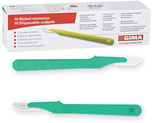 GIMA - Sterile Einweg-Skalpelle, mit Sicherheitsabdeckung, Nr. 21, 10er-Pack, 27045