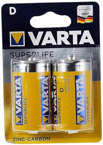 VARTA 10500220 - Superlife Zink-Kohle Batterien Mono / D / LR20 mit 1,5 Volt, 2er Set, Kapazität 6000 mAh