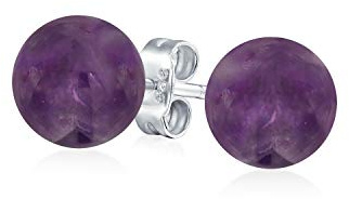 Boucles D'Oreilles Clous En Forme De Boule Ronde En Améthyste Violette Simple Pour Femmes En Argent Sterling .925 8MM Pierre De Naissance De Février