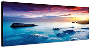 Augenblicke Wandbilder Keilrahmenbild Wandbild 150x50cm Ukraine Meer Steine Nebel Sonnenuntergang