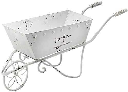 Kobolo Pflanzschubkarre Pflanzwagen - Shabby chic Vintage Stil - weiß - rechteckig - Innnenbereich Außenbereich - L50 x B13 x H21cm