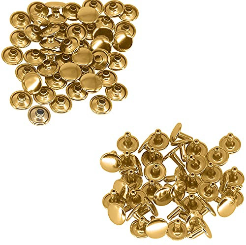 Trimming Shop Double Cap Rivets, Tubular Metal Studs for Clothing Repair & Replacements, Sewing, Leather Crafting, DIY Projects, 10mm x 9mm, Gold, 100 Sets