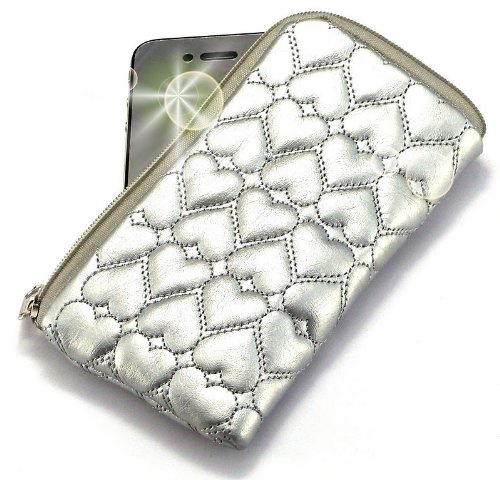 Miss Lussuoso Portafoglio Imbottito Argento in Ecopelle Zip Portafoglio con Cinturino da Polso Party Rosso Glitter per Cellulare e Carte di Credito Unico Zip Pouch/Case/Skin/Fondina