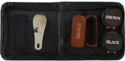 Perry Ellis Men's 5 Piece Flat Shoe Shine Kit - Black -