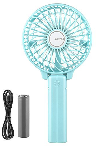 EasyAcc® Ventilatore Portatile Viaggi USB 10 Ore con Cordino, Ventilatore a Mano a Batteria Pieghevole, 3 Velocità/Più Venduto da 7 Anni/Silenziosa/Ricaricabile per Desktop All'aperto