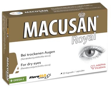 Macusan® Royal - Augenvitamine zur Behandlung bei trockenen Augen - Senkung des Risikos einer Altersbedingten Makuladegeneration (AMD) - Omega-3, Lutein und Zeaxanthin (30 Kapseln)