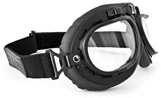 BERTONI Occhiali Moto Vintage AF195A Nero Opaco Lente Trasparente Antiappannante - Maschera Moto da Aviatore per Harley e Chopper