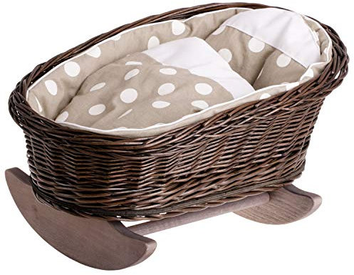 e-wicker24 Handgeflochtene Weidenwiege für Puppen – reizendes und langlebiges Puppenbettchen Puppenwiege ideal für fantasievolles Spielen Kinderzimmerdekoration Schaukelbett aus Korbgeflecht (Beige 2)