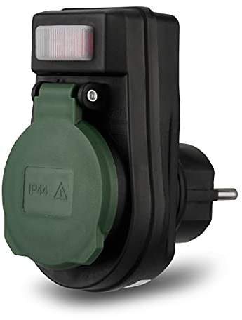 REV Steckdosenadapter - Adapter für die Steckdose IP44, mit beleuchtetem Schalter, max. 3680W, schwarz