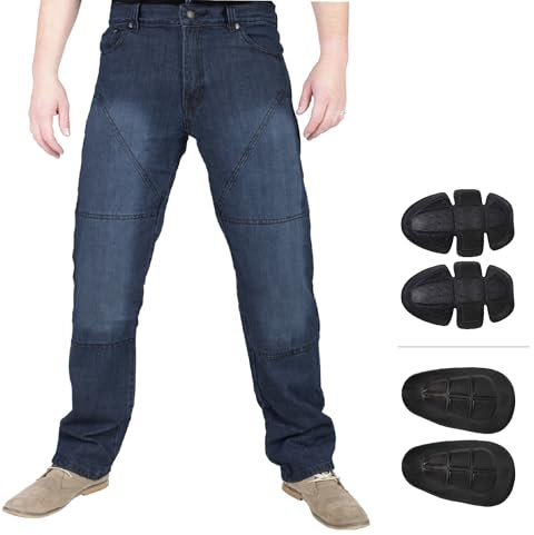 Juicy Trendz Men’s Motorcycle Jeans – Protective Denim Biker Trousers with Aramid Lining, Removable Knee & Hip Pads for Motorbike Riders