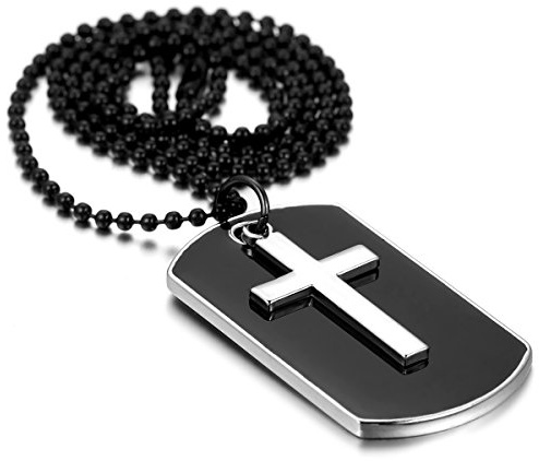Flongo Herrenkette Männer Anhänger, Legierung Halskette Silber Schwarz Patrone Geschoß Gewehrkugel Kugel Erkennungsmarke Dog Tag Armee Stil Poliert Stammes 27.5 Zoll Kette Herren Accessoires