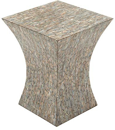 Deco 79 Mother of Pearl Shell Handmade Side End Accent Table Hourglass Shaped End Table, Side Table 15 x 15 x 19, Gray