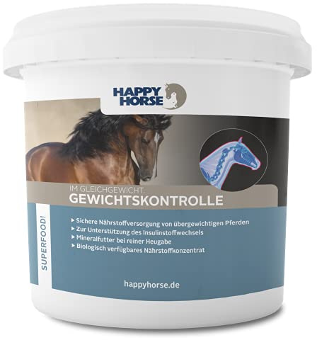 HAPPY HORSE Gewichtskontrolle – Schlank & Fit | 5 kg Ergänzungsfuttermittel für Pferde mit stoffwechselbedingtem Nährstoffbedarf | Stärkearm & ohne Getreide | Mit Mikronährstoffen, Bierhefe & Kräutern