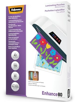 Fellowes Peel & Stick Confezione Pellicole di Laminazione da 160 Micron, A3, Trasparente, 297x420 mm, 100 Pezzi