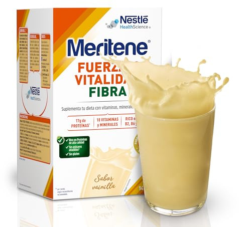 Meritene Fuerza y Vitalidad Fibra Sabor Vainilla | 14 Sobres 490g | Con proteínas, calcio y vitamina D · Alto en fibra soluble · Sin gluten