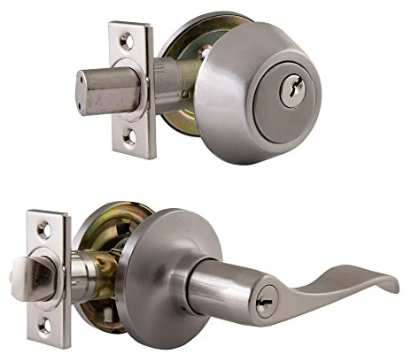 Design House 727966 Stratford - Pomo universal para puerta de entrada y cerrojo (6 vías, níquel satinado)