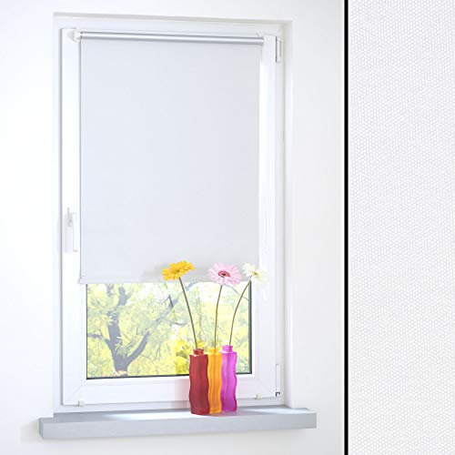 Liedeco® Rollo Klemmfix Thermobeschichtet - 75 x 150 cm weiß (B x H) / lichtundurchlässig verspannt verdunkelnd/leichte Innen-Montage/ohne Bohren/Klemmträger / 123 montiert Sonnenschutz innen