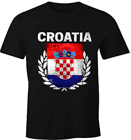 MoonWorks Herren T-Shirt - Fußball EM 2016 Croatia Kroatien Flagge Vintage - Comfort Fit Schwarz L
