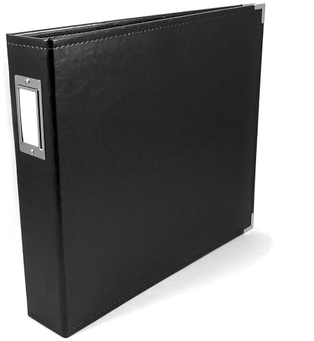 We R Memory Keepers 12x12 Photo Album - Faux Leather with 5 Page Protectors and Spine Label - Snag-Free D-Ring Scrapbooking Memory Album, Acid-Free, Black