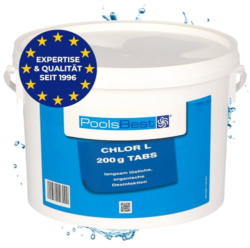 PoolsBest 3kg Chlor L 200g I langsamlösliche Chlortabletten für Pool I hochwertige Poolpflege Chlortabs I Langzeit Tabs mit 92% Aktivchlor I Pool-Chlor-Tabletten zur Desinfektion