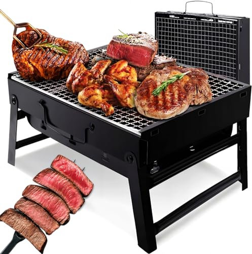 EliteHoff Holzkohlegrill, Tragbarer BBQ Grill Klappbar, Kohlegrill Edelstahl, Picknickgrill, Campinggrill zum Grillen (Klein, 35 x 27 x 20 cm)