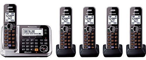 Panasonic Bluetooth Cordless Phone KX-TG7875S Link2Cell with Enhanced Noise Reduction & Digital Answering Machine - 5 Handsets (Black/Silver)