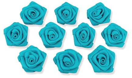 Creativery Satinrosen 3cm 10 Stück zum Basteln Dekorieren Verzieren - Farbauswahl - kleine Deko Rosen aus Stoff - Hochzeit Tischdeko Geschenkverpackung Scrapbooking Handarbeit Blüten Dekoideen Türkis