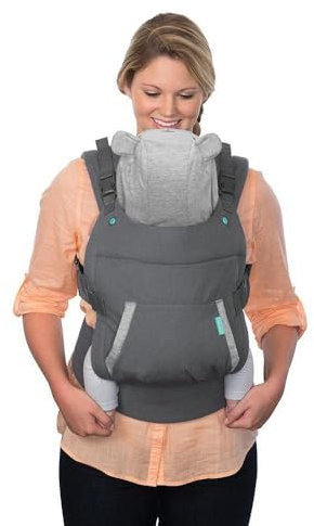 Infantino Porte bébé Cuddle Up - Porte bébé avec assise ergonomique, mode de portage ventral et dorsal, avec capuche amovible en forme d’ourson, pour bébés et enfants de 5,5 à 18 kg